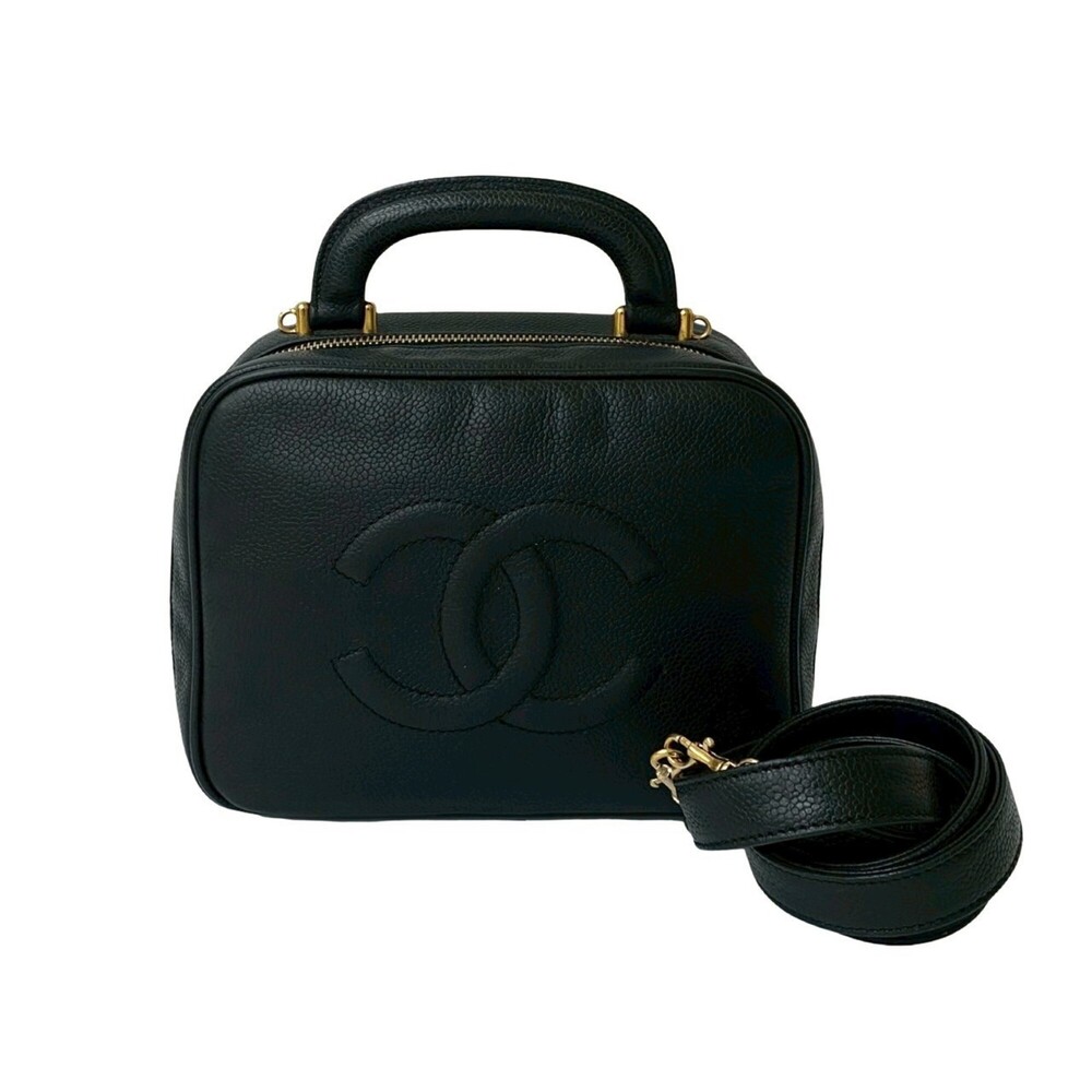 CHANEL Black Caviar Leather Logo Shoulder Bag - Picture 1 of 10